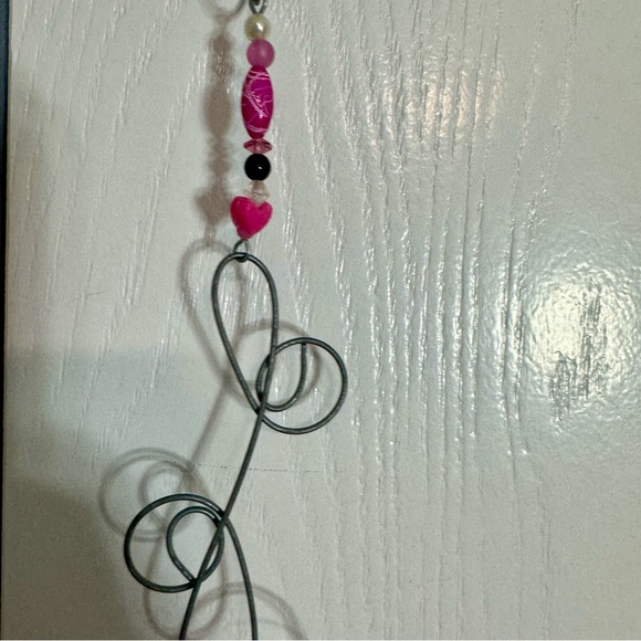 Handmade flamingo mobile. Metal pink flamingo hangs from metal and bead hanger - Picture 8 of 9